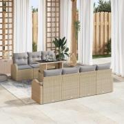 vidaXL Trädgårdsoffset med kudde 8 pcs Beige Poly rattan