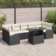 vidaXL Trädgårdsoffset med kudde 8 pcs Svart Poly rattan