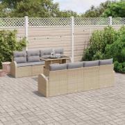 vidaXL Trädgårdsoffset med kudde 7 pcs Beige Poly rattan