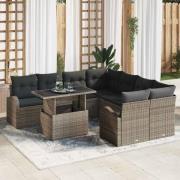 vidaXL Trädgårdsoffset med kudde 9 pcs Grå Poly rattan