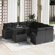 vidaXL Trädgårdsoffset med kudde 9 pcs Svart Poly rattan