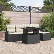 vidaXL Trädgårdsoffset med kudde 6 pcs Svart Poly rattan