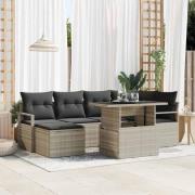 vidaXL Trädgårdsoffset 7 pcs Ljusgrå Poly rattan, pulverlackerad stål