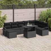 vidaXL Trädgårdsoffset 9 pcs Svart Poly rattan, pulverlackerad stål