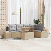 vidaXL Trädgårdsoffset med kudde 6 pcs Beige Poly rattan