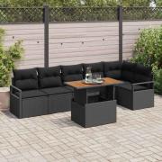 vidaXL Trädgårdsmöbelset med kudde 7 pcs Svart, Brun 100 x 55 x 73 cm