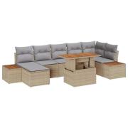 vidaXL Trädgårdsmöbelset med kudde 8 pcs Beige, grå