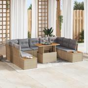vidaXL Trädgårdsmöbelset med kudde 10 pcs Beige, grå 100 x 55 x 73 cm