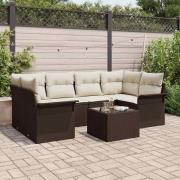 vidaXL Trädgårdsoffset med kudde 7 pcs Brun och Kräm 55 x 55 x 37 cm