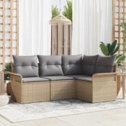 vidaXL Trädgårdsoffset med kudde med lagring 4 pcs Beige Poly rattan