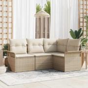 vidaXL Trädgårdsoffset med kudde med lagring 4 pcs Beige Poly rattan