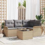 vidaXL Trädgårdsoffset med kudde med lagring 5 pcs Beige Poly rattan