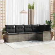 vidaXL Trädgårdsoffset med kudde med lagring 5 pcs Grå Poly rattan