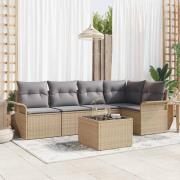 vidaXL Trädgårdsoffset med kudde med lagring 6 pcs Beige Poly rattan