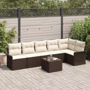 vidaXL Trädgårdsoffset med kudde med lagring 7 pcs Brun Poly rattan