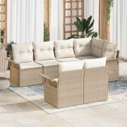 vidaXL Trädgårdsoffset med kudde med lagring 7 pcs Beige Poly rattan