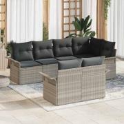vidaXL Trädgårdsoffset med kudde med lagring 7 pcs Ljusgrå Poly rattan