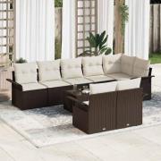 vidaXL Trädgårdsoffset med kudde med lagring 9 pcs Brun Poly rattan