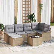 vidaXL Trädgårdsoffset med kudde med lagring 7 pcs Beige Poly rattan