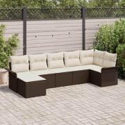 vidaXL Trädgårdsoffset med kudde med lagring 7 pcs Brun Poly rattan