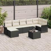 vidaXL Trädgårdsoffset med kudde med lagring 8 pcs Svart Poly rattan