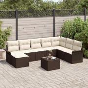 vidaXL Trädgårdsoffset med kudde med lagring 9 pcs Grå Poly rattan