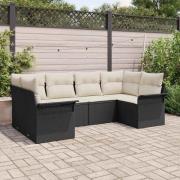 vidaXL Trädgårdsoffset med kudde med lagring 6 pcs Svart Poly rattan