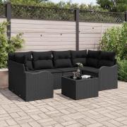 vidaXL Trädgårdsoffset med kudde med kudde 7 pcs Svart 55 x 55 x 37 cm