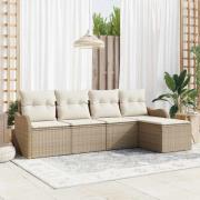 vidaXL Trädgårdsoffset med kudde med lagring 5 pcs Beige Poly rattan
