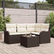 vidaXL Trädgårdsoffset med kudde med lagring 5 pcs Grå Poly rattan