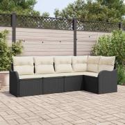vidaXL Trädgårdsoffset med kudde med lagring 5 pcs Svart Poly rattan
