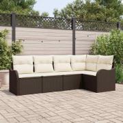 vidaXL Trädgårdsoffset med kudde med lagring 5 pcs Brun Poly rattan