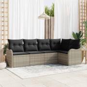 vidaXL Trädgårdsoffset med kudde med lagring 5 pcs Ljusgrå Poly rattan