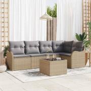 vidaXL Trädgårdsoffset med kudde med lagring 6 pcs Svart Poly rattan