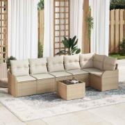 vidaXL Trädgårdsoffset med kudde med lagring 7 pcs Brun Poly rattan