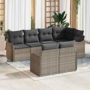vidaXL Trädgårdsoffset med kudde med lagring 7 pcs Grå Poly rattan