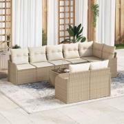 vidaXL Trädgårdsoffset med kudde 9 pcs Beige, vit Poly rattan