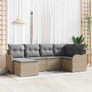 vidaXL Trädgårdsoffset med kudde 6 pcs Beige, ljusgrå Poly rattan