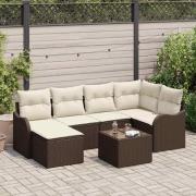 vidaXL Trädgårdsoffset med kudde 7 pcs Brun och vit Poly rattan