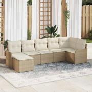 vidaXL Trädgårdsoffset med kudde 7 pcs Beige, vit Poly rattan