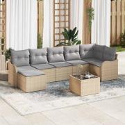 vidaXL Trädgårdsoffset med kudde 8 pcs Beige, ljusgrå Poly rattan