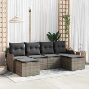 vidaXL Trädgårdsoffset med kudde 6 pcs Grå Poly rattan
