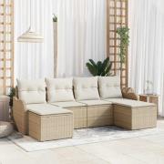vidaXL Trädgårdsoffset med kudde 6 pcs Beige och vit Poly rattan