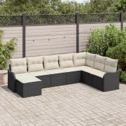 vidaXL Trädgårdsoffset med kudde 8 pcs Svart, vit Poly rattan