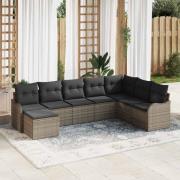 vidaXL Trädgårdsoffset med kudde 8 pcs Grå Poly rattan