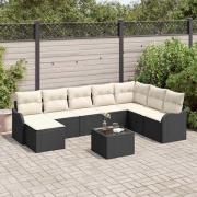 vidaXL Trädgårdsoffset med kudde 9 pcs Svart, vit Poly rattan