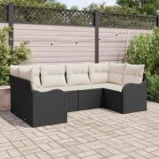 vidaXL Trädgårdsoffset med lagring 6 pcs Svart och vit Poly rattan