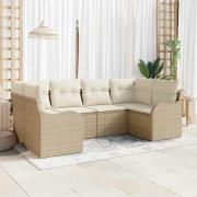 vidaXL Trädgårdsoffset med kudde 6 pcs Beige, vit Poly rattan