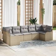 vidaXL Trädgårdsoffset med kudde 7 pcs Beige, ljusgrå Poly rattan