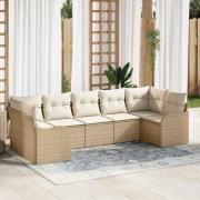 vidaXL Trädgårdsoffset med lagring 7 pcs Beige och vit Poly rattan